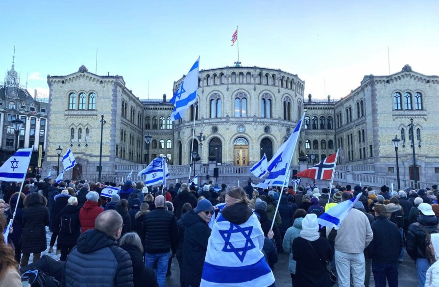 Norwegian Christians rally for Israel outside their parliament building in Oslo on Saturday