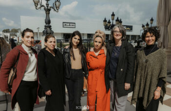 Nicole Yoder with Israeli evacuees who received special grants