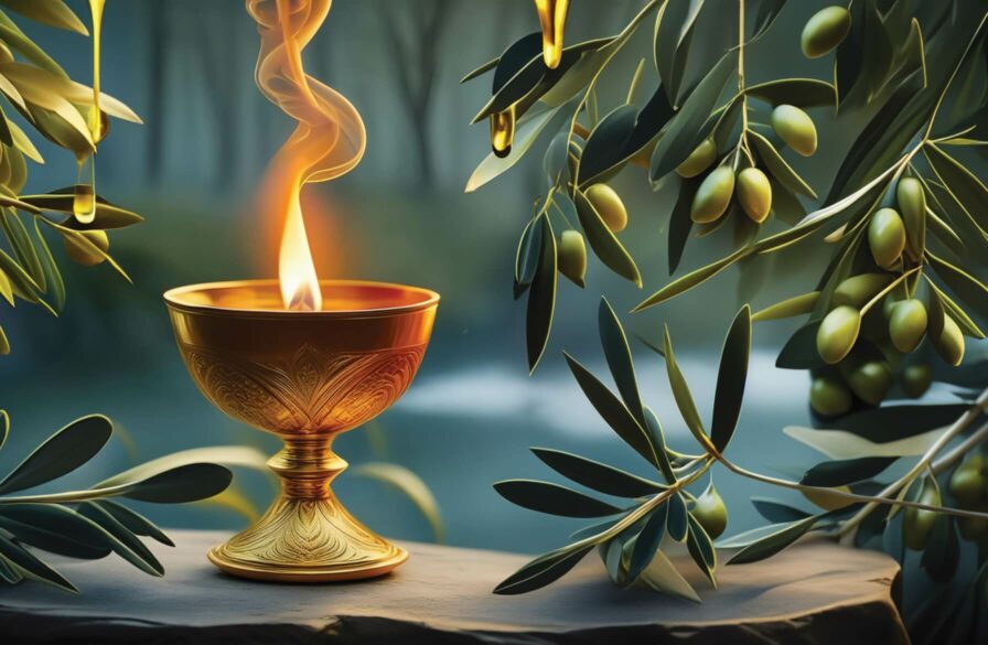 golden lampstand with oil burning flame - firefly