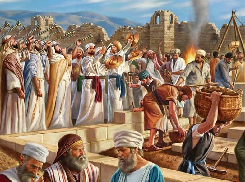 Illustration of Zerubabbel laying the cornerstone for the Second Temple. (Photo: Word Press)