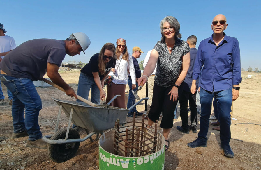 ICEJ Vice President of AID & Aliyah Nicole Yoder at the ground-breaking ceremony to rebuild Kibbutz Be’eri.