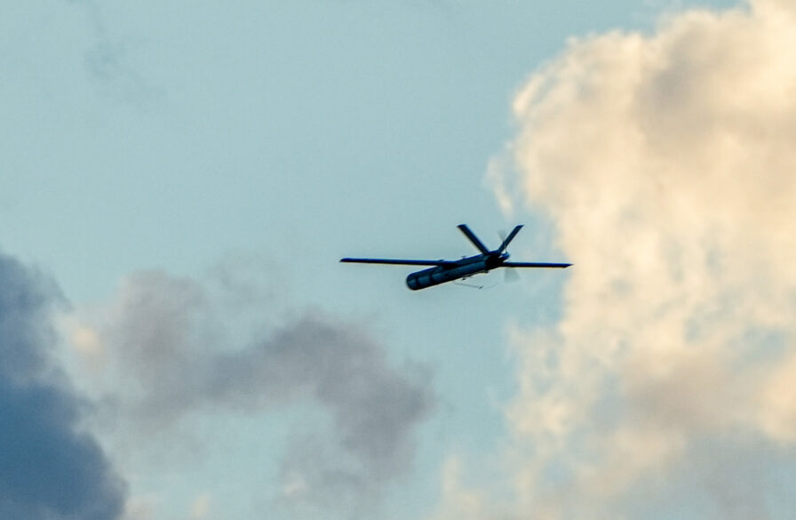 A drone fired from Lebanon into Israel flies over the Israeli border with Lebanon on September 15, 2024. (Photo: Ayal Margolin/Flash90)