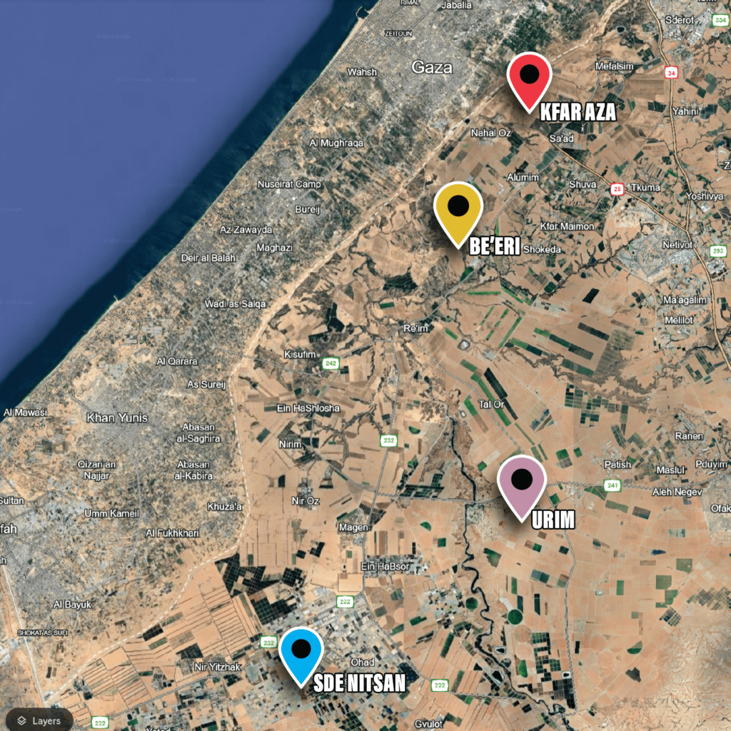 Map of the Israel's southern border with Gaza.