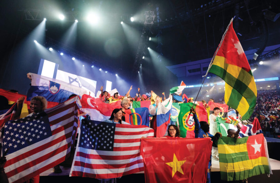 The flags of the nations are raised at the Roll Call of the Nations night at the Feast of Tabernacles 2018.