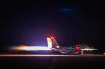 An Israeli plane takes off to strike Iran. (Credit: IDF)