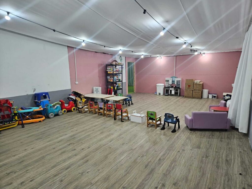 repurposed underground parking garage functioning as a daycare