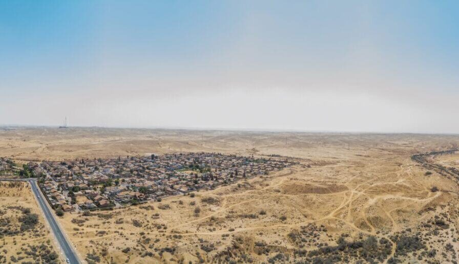 An aerial panoramic photo of the city of Be'er Sheva, the largest city in Israel's Negeve desert